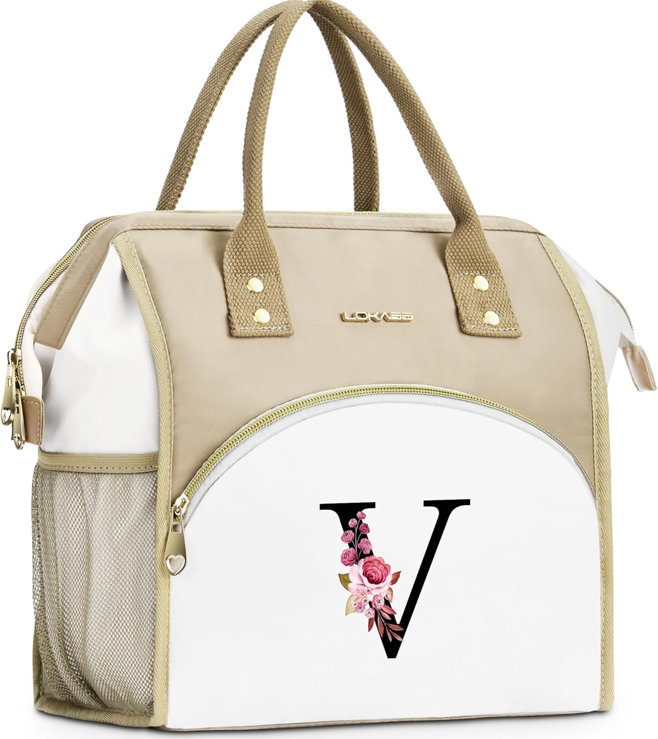 Initial Lunch Bag Women, Cooler Insulated Lunch Bag for Girls, Large Adult Leakproof Lunch Box for Picnic Work, Personalized Tote Bag, Birthday Gifts/Mothers Day Gifts, Letter K.