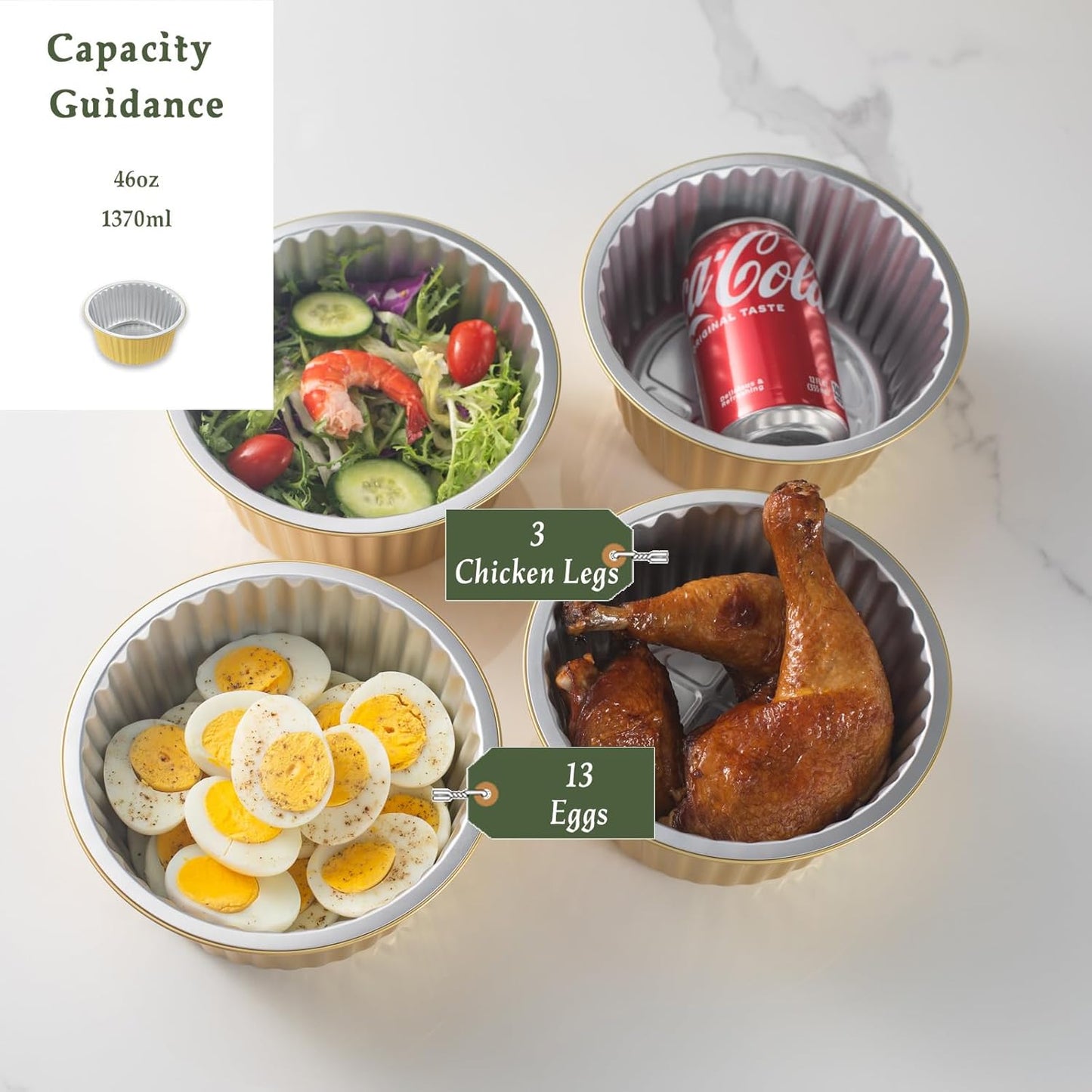 7.7" Round Aluminum Foil Containers with Lids (5 Pack) – Heavy Duty Disposable Takeout Pans for Meal Prep, Pasta, Casserole, Food Storage & Catering, 48oz