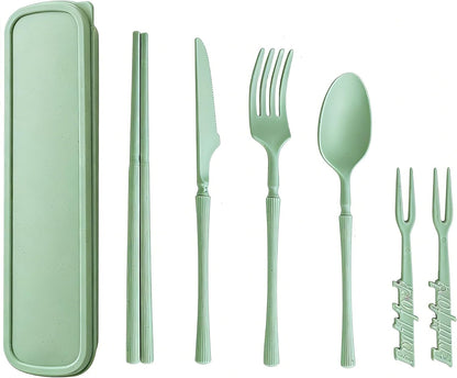 1 Set Large Reusable Travel Utensils Set with Case, Camping Cutlery for Office, Lunch, Dorm & Daily Work Use, Includes Spoon, Knife & Fork((Pink)