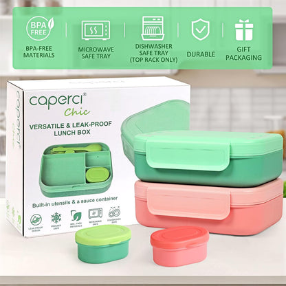 Caperci Bento Box for Kids - Stackable Leakproof Multiple Compartments Lunch Containers for Kids with Sauce Container, 5.8 Cups, Idea for School, On-the-go, Built-in Utensil Set, BPA Free (Purple)