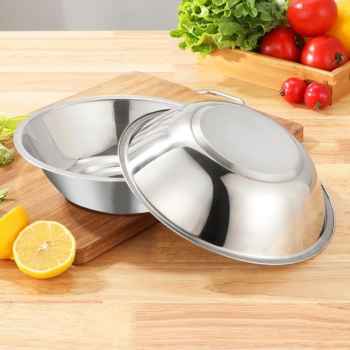 15 Pcs Stainless Steel Bowls Kitchen Metal Bowl with Flat 6.3 Inch Base Prep Bowls, Mixing Bowls Mirror Polish Metal Bowl Set for Meal Prep, Serving, Baking