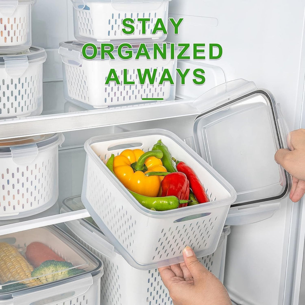 Freshmage Fruit Storage Containers for Fridge with Removable Colander