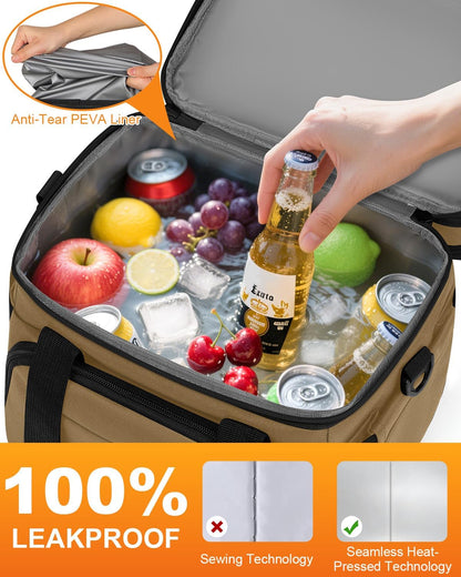 Pritent Lunch Box For Men Women Double Deck Insulated Lunch Bag For Men Woman Leakproof Expandable Cooler Bag with Adjustable Shoulder Strap for Kids Shool Work Picnic Camping(Beige,Large)