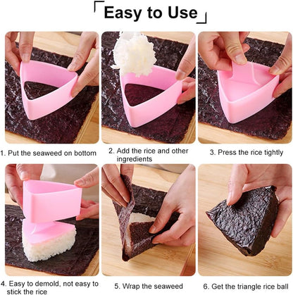 Onigiri Mold Set, 3 Pack Rice Ball Musubi Maker Press Large Triangle Rice Mold, Japanese Sushi Making Kit for Lunch Bento