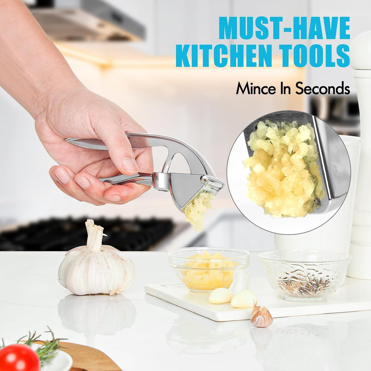 Garlic Press, Rust Resistant Garlic Crusher and Mincer, Solid Metal