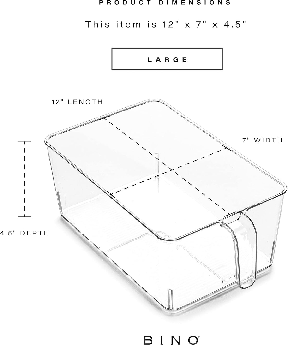 BINO l Plastic Storage Bins l THE HOLDER COLLECTION l 4-Pack, Medium Multi-Use Clear Containers for Organizing with Built-in Handles l Pantry Organization & Storage l Kitchen Organizer l Storage Bins
