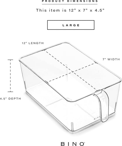 BINO l Plastic Storage Bins l THE HOLDER COLLECTION l 4-Pack, Medium Multi-Use Clear Containers for Organizing with Built-in Handles l Pantry Organization & Storage l Kitchen Organizer l Storage Bins