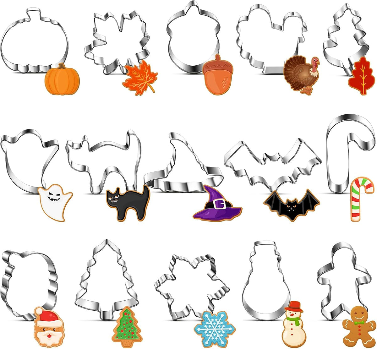 Layhit 15 Pcs Fall Holiday Cookie Cutters Set, Halloween Thanksgiving