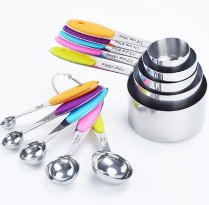 9PCS Black Stainless Steel Measuring Cups and Spoons Set, Heavy Duty Measuring Cup Set