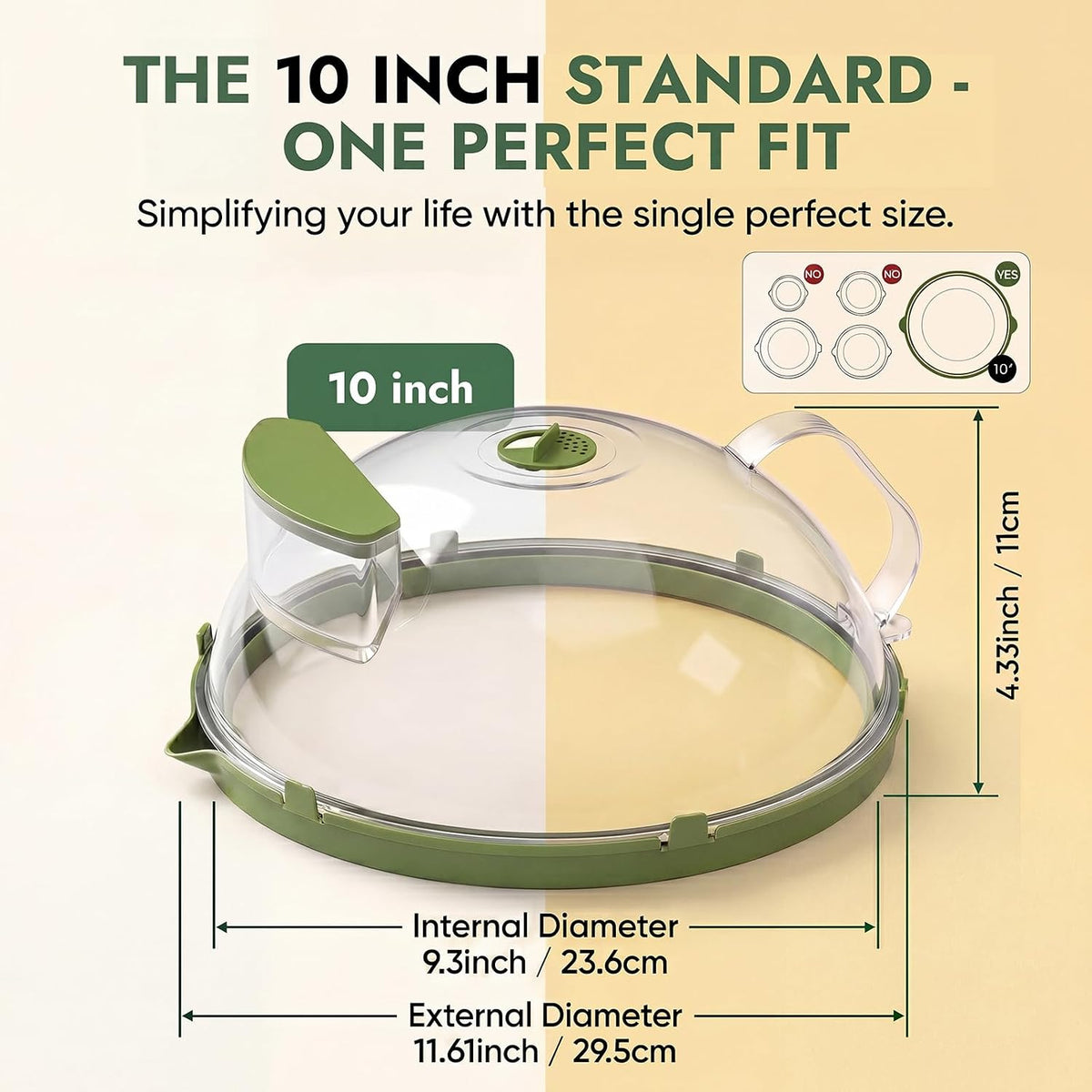 Microwave Splatter Cover with Water Steamer, 10 Inch, Green