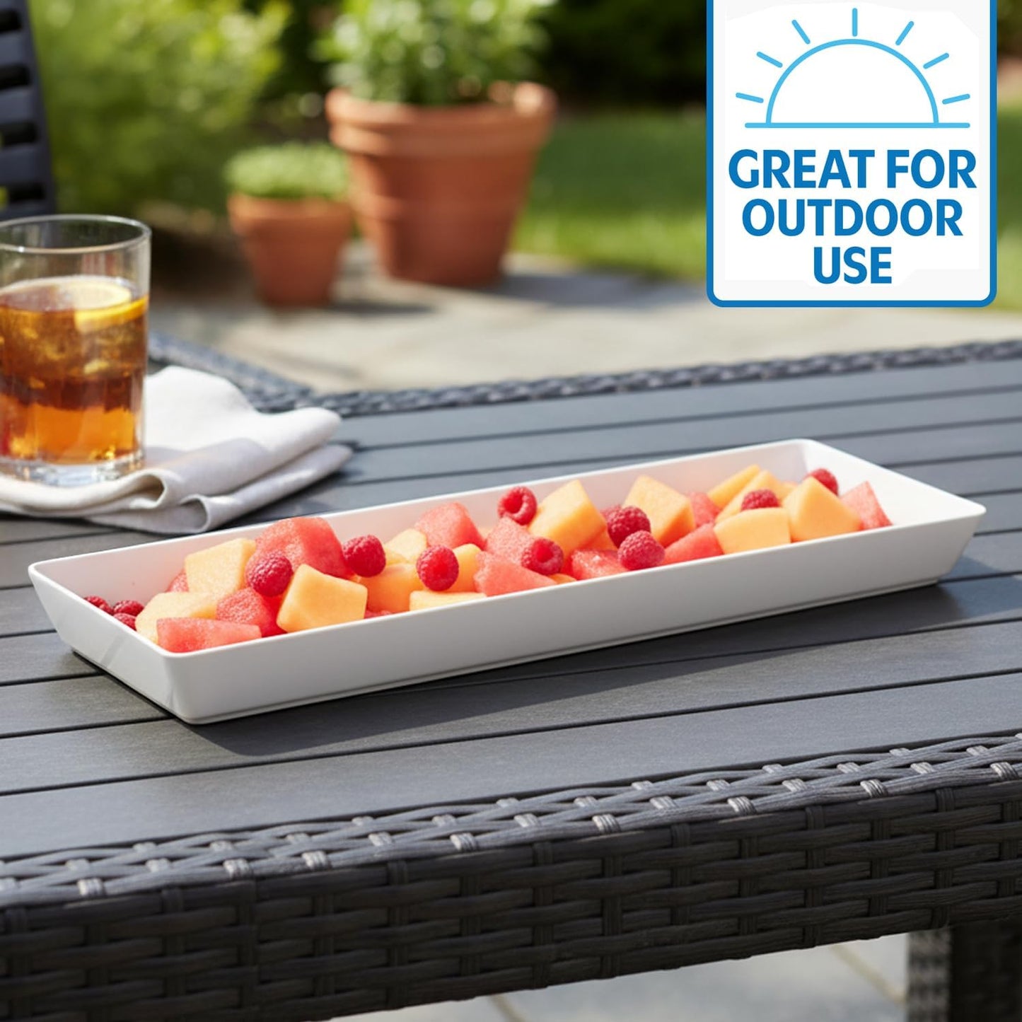 US Acrylic Coastal Plastic Serving Trays (Set of 4) 15” x 10” | Large Unbreakable Reusable Rectangular Party Platters | Serve Appetizers, Fruit, Veggies, & Desserts | BPA-Free & Made in USA