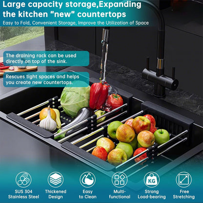 Dish Drying Rack, Over The Sink Dish Drying Rack, Stainless Steel Dish Drainer with Adjustable Arms Holder Functional Kitchen Sink Organizer for Vegetable and Fruit