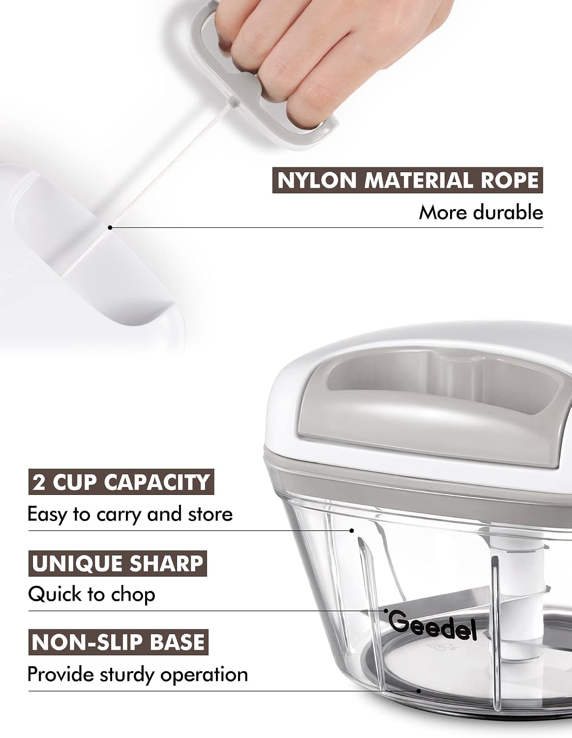 Geedel Vegetable Chopper, Manual Food Chopper with Hand Pull String, 500ml