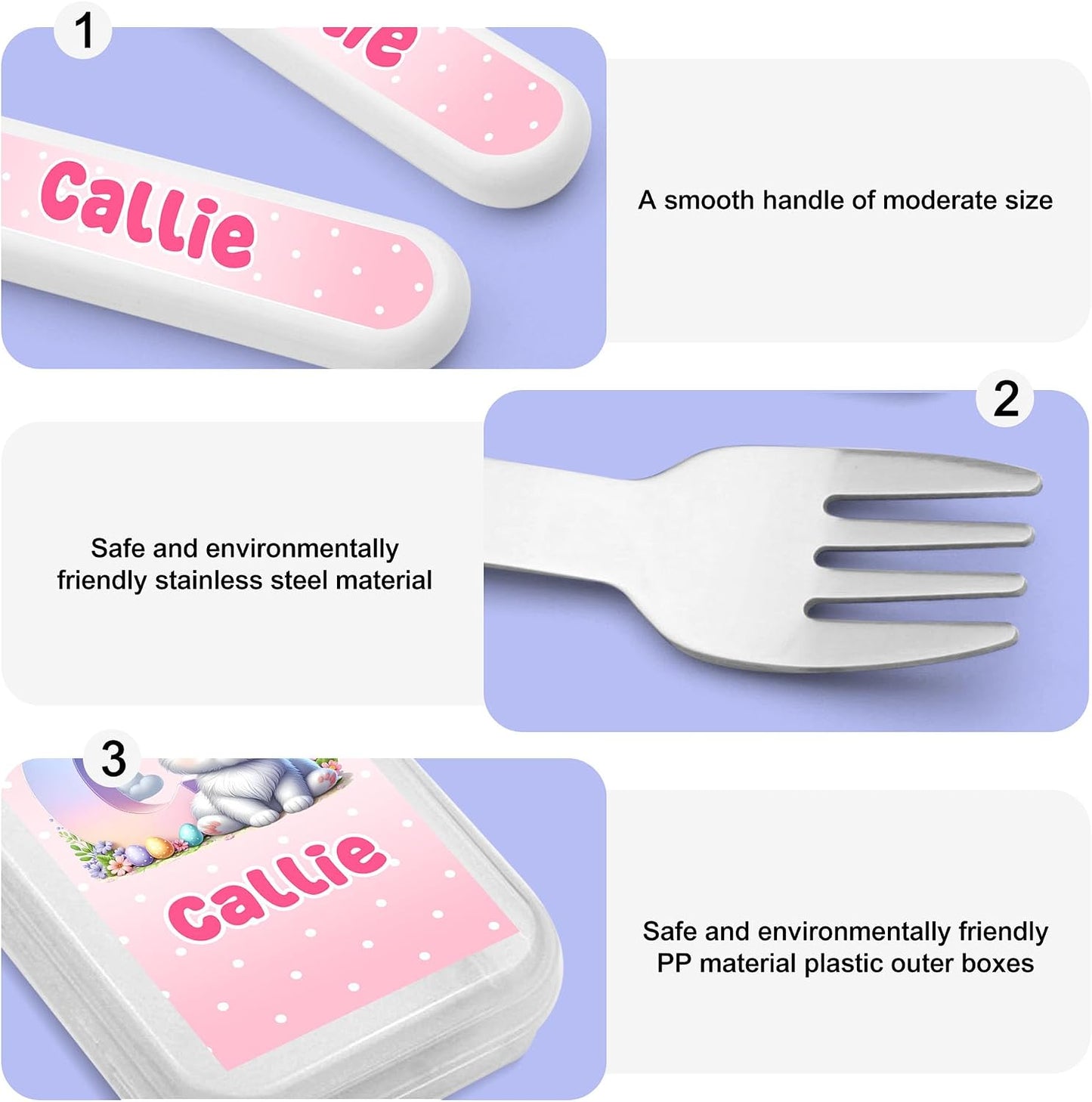 Personalized Stainless Steel Kids Utensils Set Custom Name on Kids Forks Knife and Spoons for 3 Pcs Kid Cutlery Set with Case (Truck)