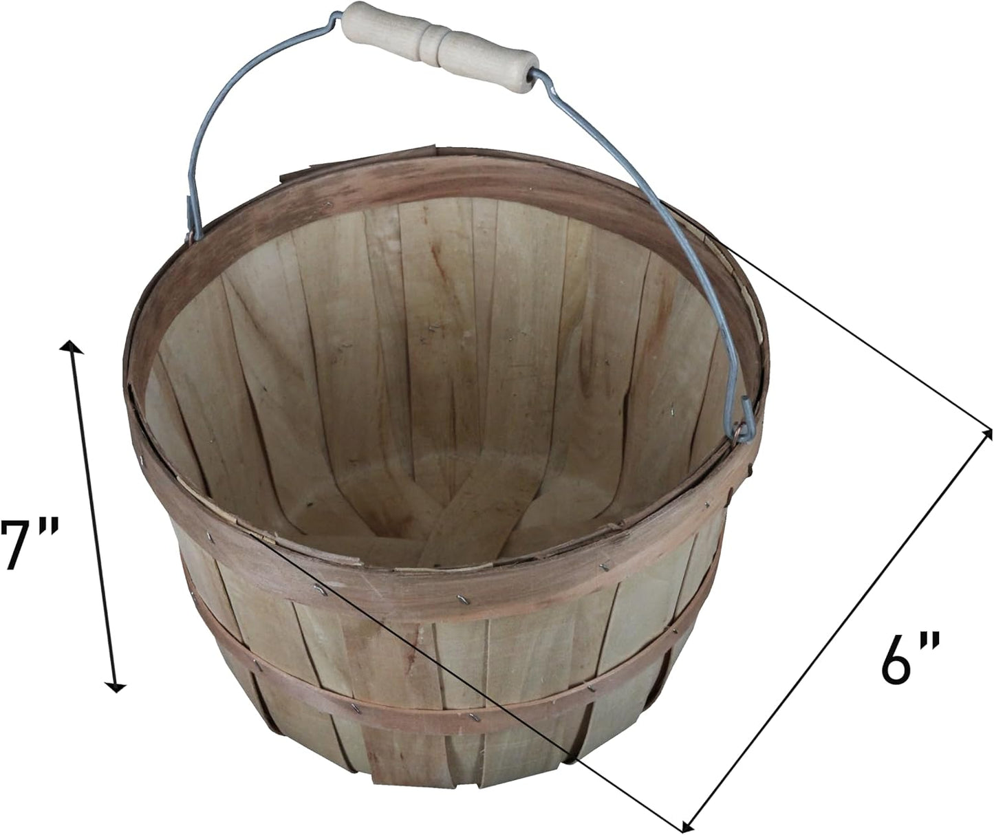 SSWBasics One Peck Basket With Handle - Set of 3 - Natural Unfinished Pine Wood Apple Basket - Durable Bushel Baskets for Produce Display - Ideal for Retail, Thrift, Boutique, Convenience Store,
