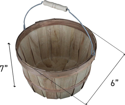 SSWBasics One Peck Basket With Handle - Set of 3 - Natural Unfinished Pine Wood Apple Basket - Durable Bushel Baskets for Produce Display - Ideal for Retail, Thrift, Boutique, Convenience Store,