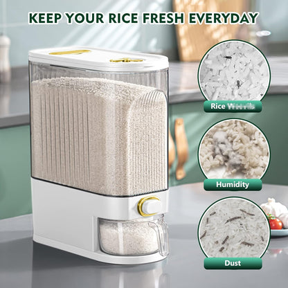 Lenwi 22-25 Lbs Rice Dispenser, Large Cereal Dry Food Storage Containers with Measuring Cup,BPA-Free Household for Kitchen Pantry Organization-Grey