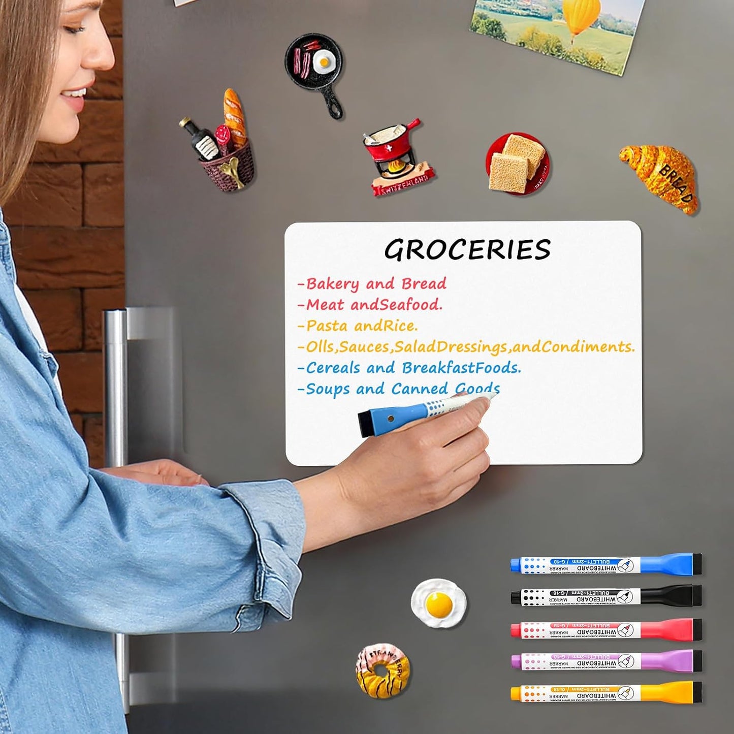 Magnetic Whiteboard for Fridge, 20" x 13" Dry Erase Board Set with Markers & Eraser, Strong Magnet & Stain-Resistant Surface, Fridge Calendar for Notes, Grocery List, Meal Planning & Family Schedule