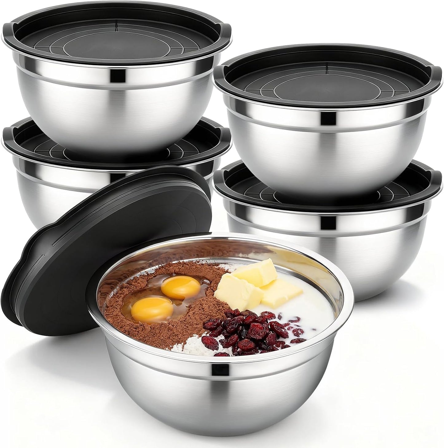 Beasea Stainless Steel Mixing Bowls, 5 Pack 1.5 QT Stackable Nesting Mixing Bowls with Airtight Lids, Metal Bowl with Lid for Baking, Meal Prepping, Salad, Serving, Food Storing