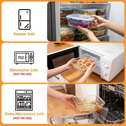 5Pack 22oz Glass Storage Containers with Lids, Glass Meal Prep Containers Set, Airtight Snap Lids, BPA Free, Microwave Oven Freezer Dishwasher Safe, Grey