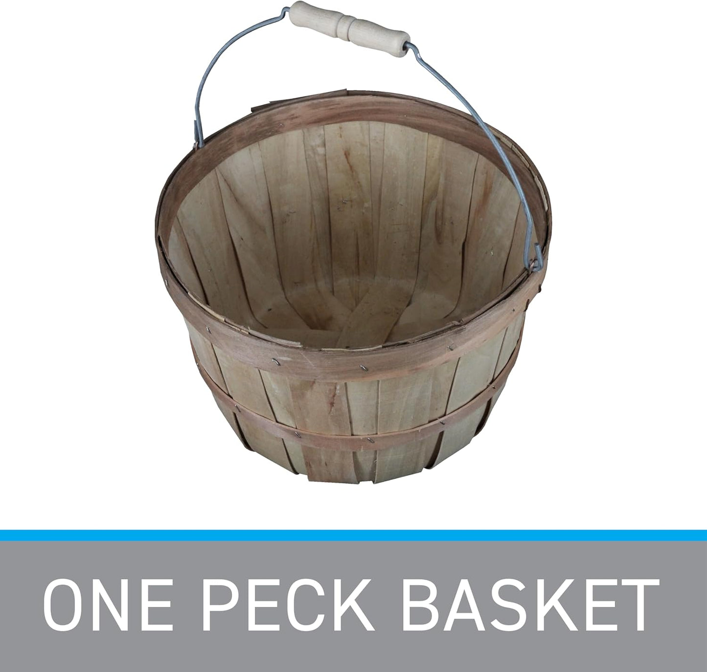 SSWBasics One Peck Basket With Handle - Set of 3 - Natural Unfinished Pine Wood Apple Basket - Durable Bushel Baskets for Produce Display - Ideal for Retail, Thrift, Boutique, Convenience Store,