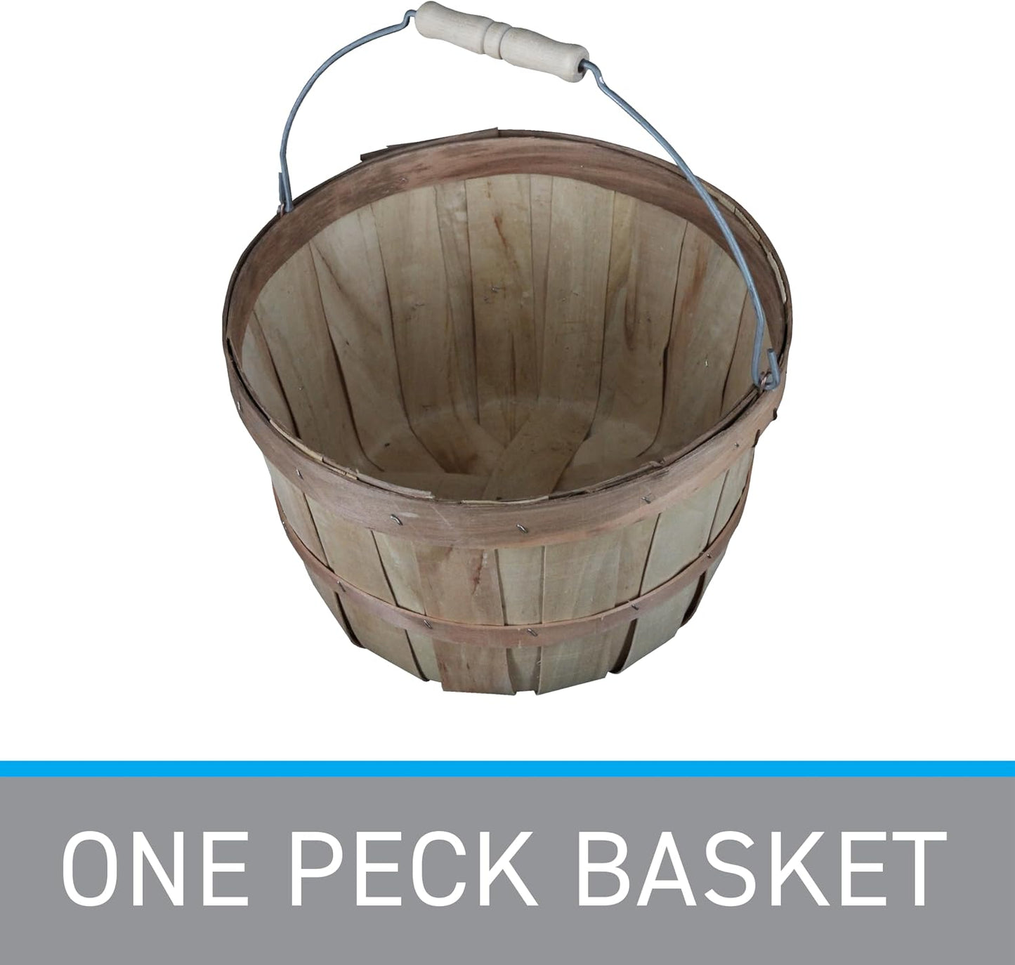 SSWBasics One Peck Basket With Handle - Set of 3 - Natural Unfinished Pine Wood Apple Basket - Durable Bushel Baskets for Produce Display - Ideal for Retail, Thrift, Boutique, Convenience Store,