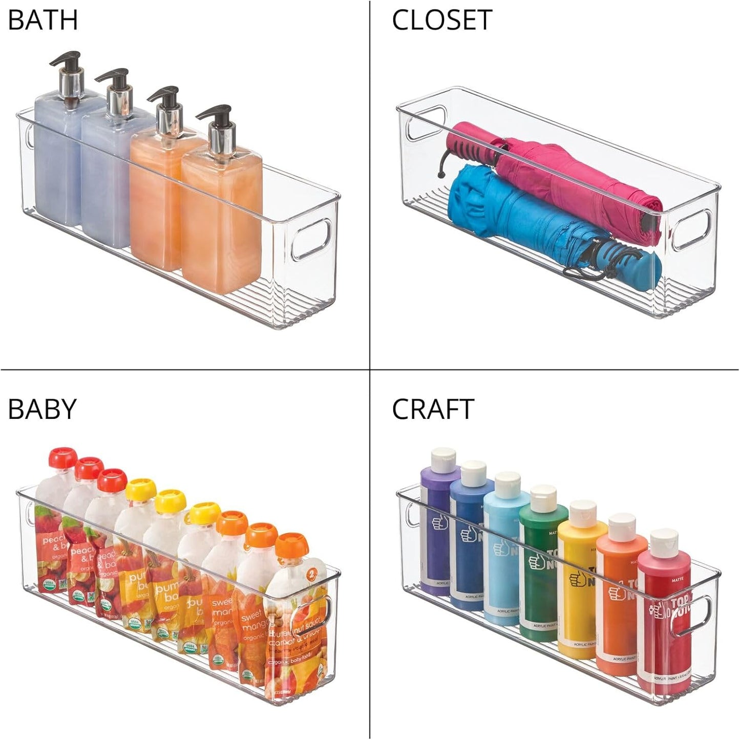 mDesign Plastic Kitchen Organizer - Storage Holder Bin with Handles for Pantry, Cupboard, Cabinet, Fridge/Freezer, Shelves, and Counter - Holds Canned Food, Snacks - 2 Pack - Clear
