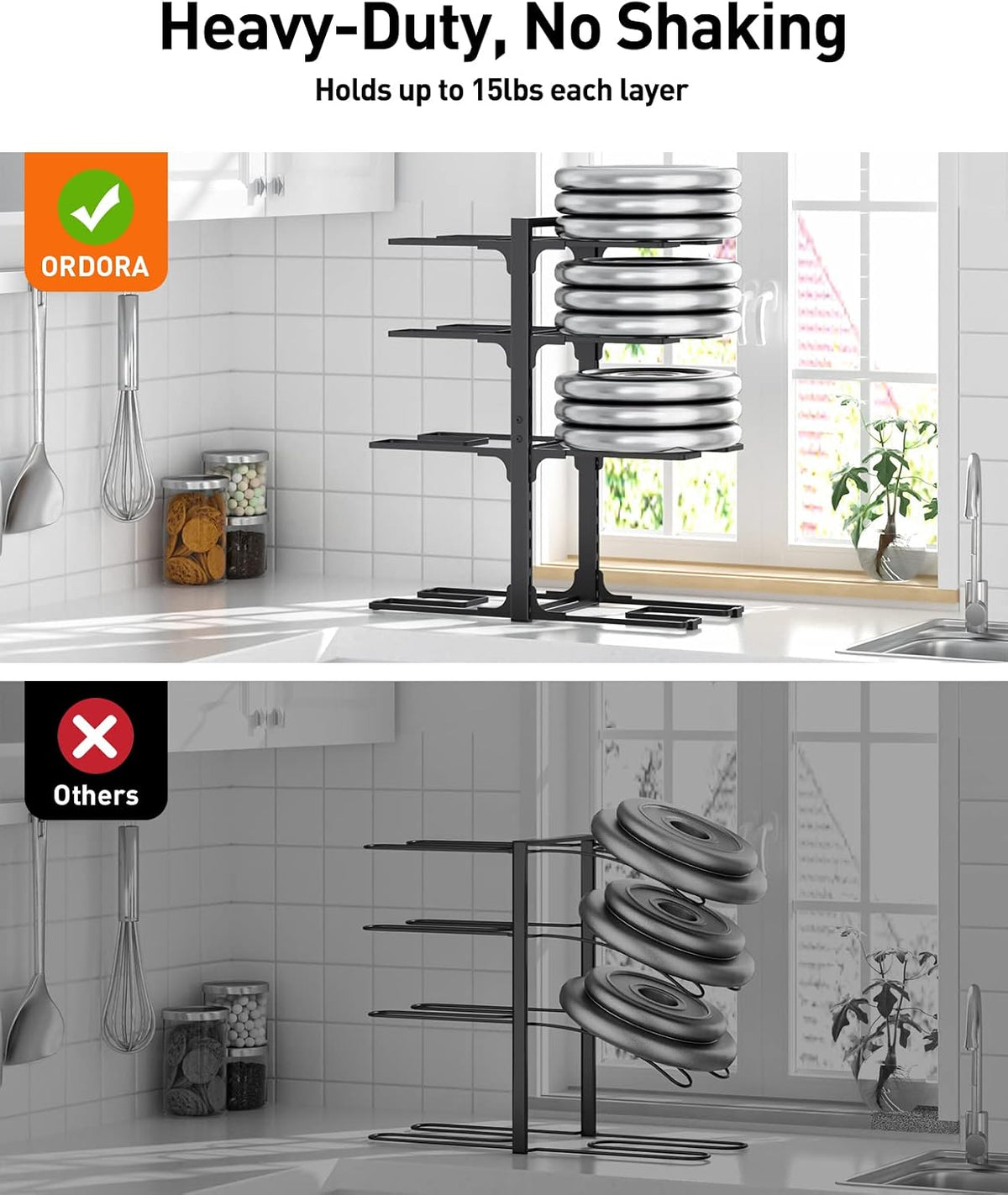 ORDORA Pots and Pans Organizer Under Cabinet 16.6", 8-Tier Adjustable Rack