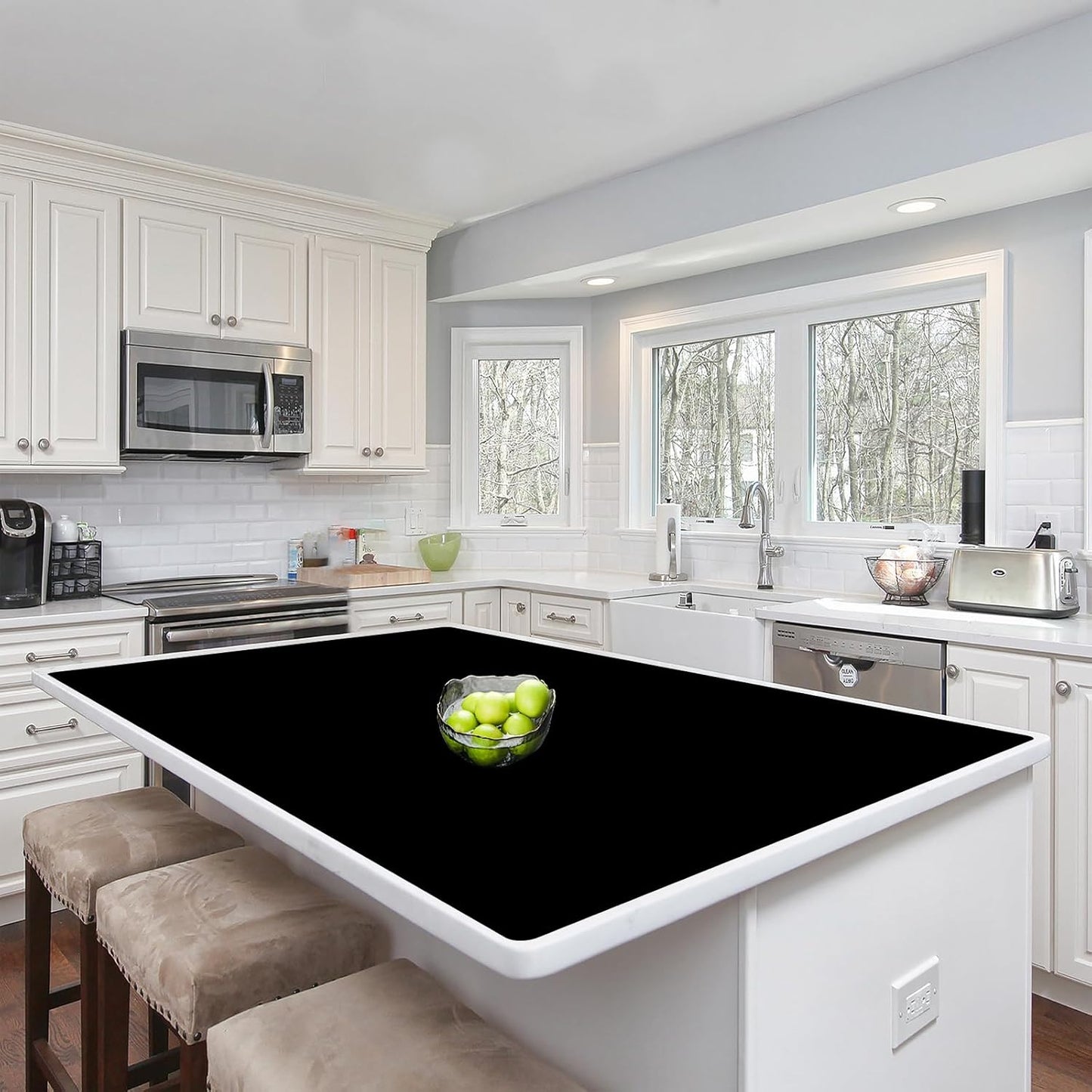 Silicone Mats for Kitchen Counter, 47.3"x23.6"x0.08" Largest Heat Resistant Mat Kitchen Island Waterproof 2MM Thick Countertop Protector Mat Nons-slip Extra Large Counter Mat (Black)