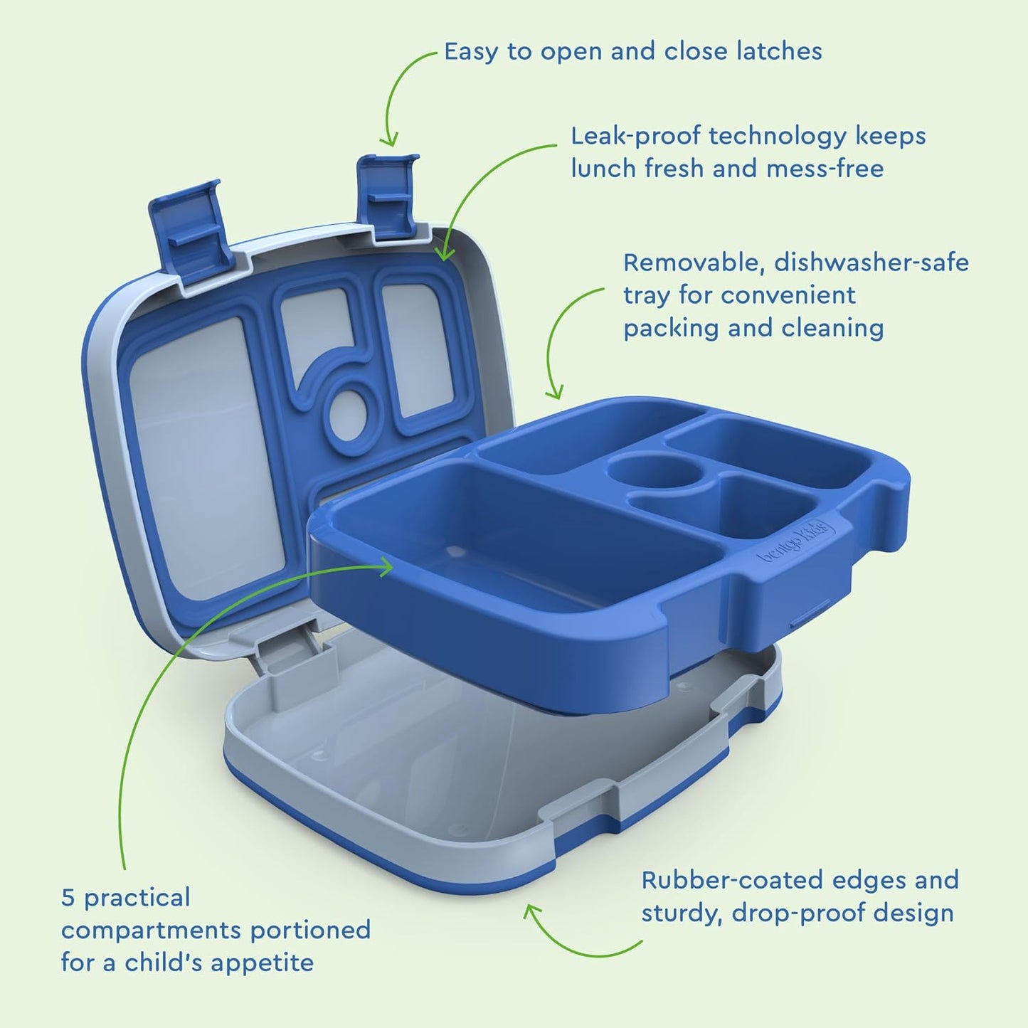 Bentgo Kids Bento-Style 5-Compartment Leak-Proof Lunch Box - Ideal Portion Sizes for Ages 3 to 7 - Durable, Drop-Proof, Dishwasher Safe, PFAS & BPA-Free & Made with Food-Safe Materials (Purple)