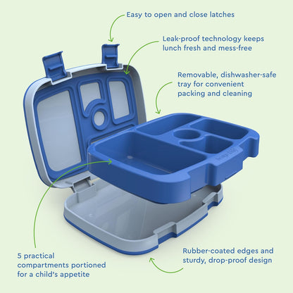 Bentgo Kids Bento-Style 5-Compartment Leak-Proof Lunch Box - Ideal Portion Sizes for Ages 3 to 7 - Durable, Drop-Proof, Dishwasher Safe, PFAS & BPA-Free & Made with Food-Safe Materials (Purple)