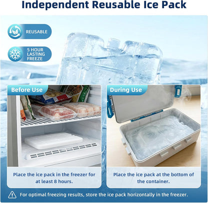Chilled Snack Box Container with Ice Pack, Portable Travel Food Containers with Lids, Keep Cheese and Fruits Remained Fresh for Hours, Divided Serving Tray for Family Road Trip Beach Picnic(White)
