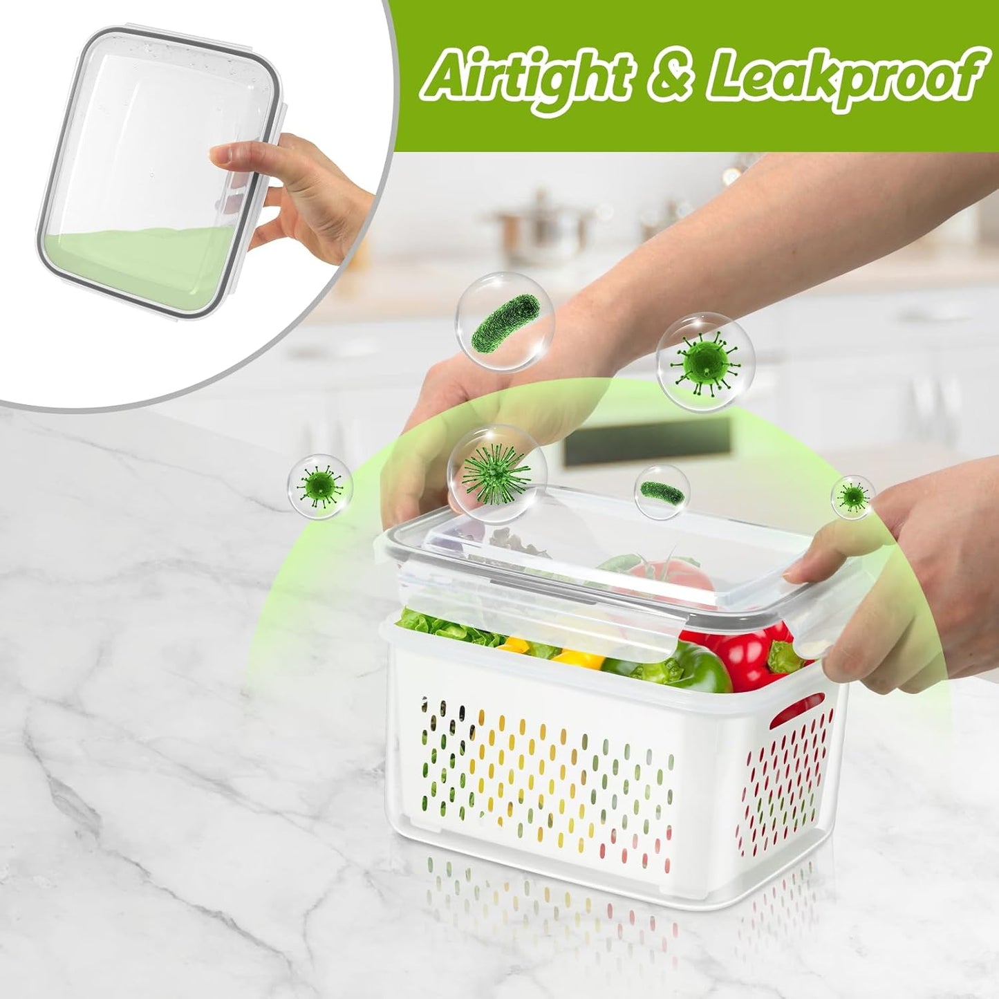 10 Pieces Fruit Storage Container for Fridge, 5 Pack Plastic Fruit Containers for Fridge with Removable Colander, Container for Fruit Berry Salad, BPA Free Kitchen Refrigerator Organizers