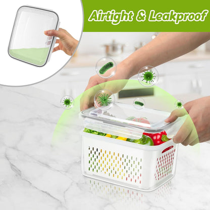 10 Pieces Fruit Storage Container for Fridge, 5 Pack Plastic Fruit Containers for Fridge with Removable Colander, Container for Fruit Berry Salad, BPA Free Kitchen Refrigerator Organizers