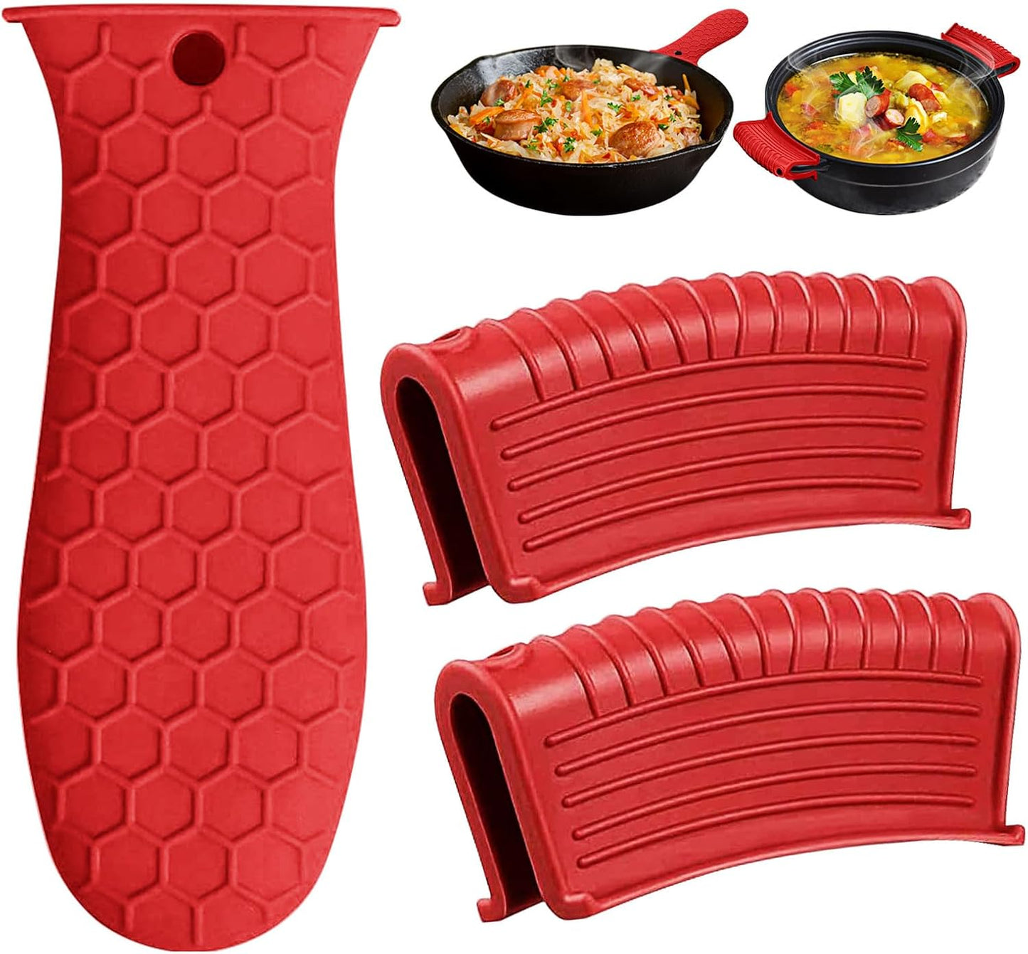 3 Piece Silicone Cast Iron Handle Cover with Pot Handle Covers Set，Cast Iron Handles Sleeve (Black-Small)