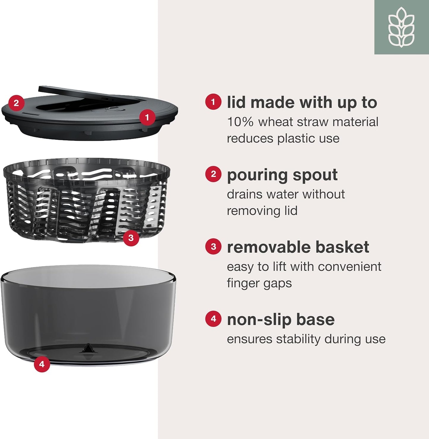 Zyliss Swift Dry Salad Spinner - Fruit Cleaner & Lettuce Spinner with Push Pump - Non-Slip Bowl - Dishwasher Safe - Large