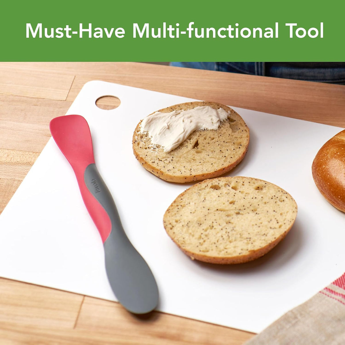 Tovolo Scoop and Spread Large Dual End Silicone Sandwich Spreader Tool with Nylon Handle, BPA Free Dishwasher Safe Silicone and Nylon Tool for Spreading and Scooping, Cayenne Red and Oyster Gray
