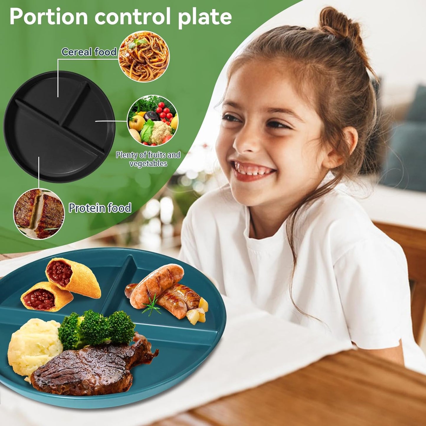 Portion Control Plate For Weight Loss 9 Inch 5Pcs, Round Divided Plates for Adults, 3 Compartment Plates is very thick and smooth,Suitable for Bariatric Diet…