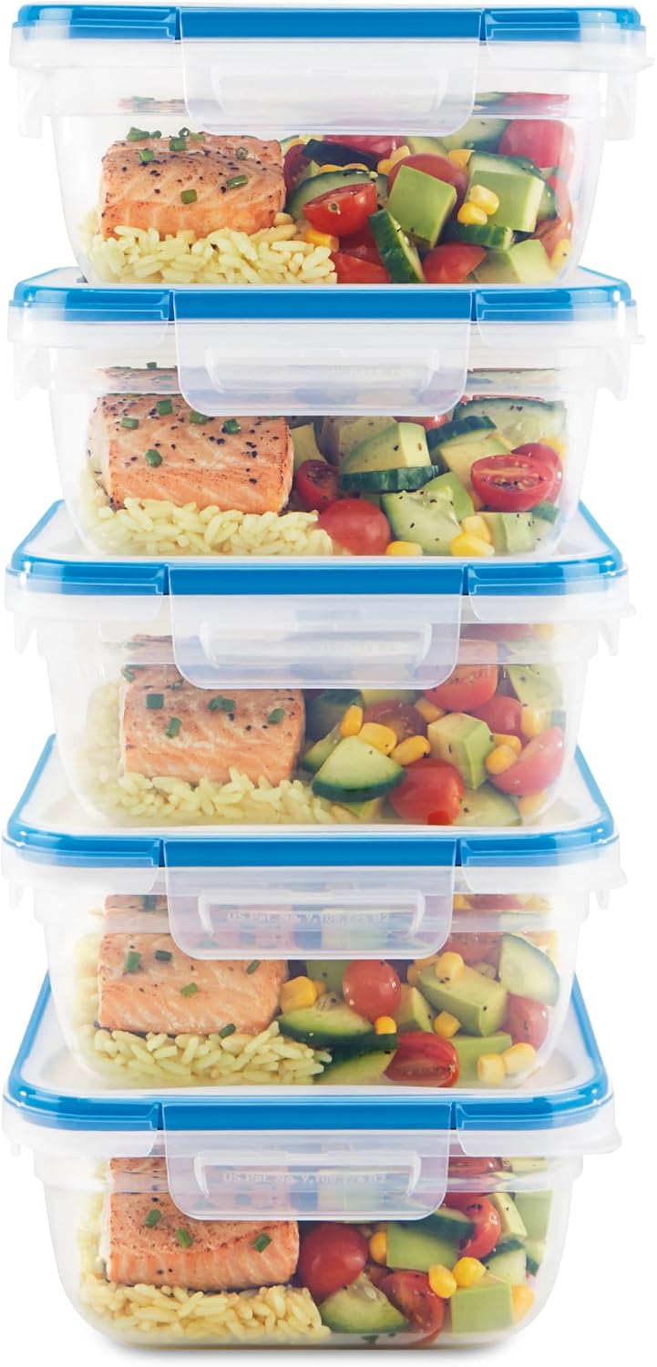Snapware Plastic Total Solution (21-Pack) Large Food Storage Containers Set, Meal Prep Containers with Plastic BPA-Free Lids & 4 Locking Tabs, Microwave, Dishwasher, and Freezer Safe