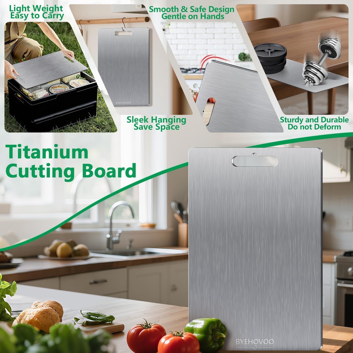 Titanium Cutting Boards for Kitchen [Set of 3], Double Sided Pure Titanium Cutting Board | Easy to Clean | Dishwasher Safe | Food-Grade Raw & Cooked Foods or Outdoor Camping Chopping Board