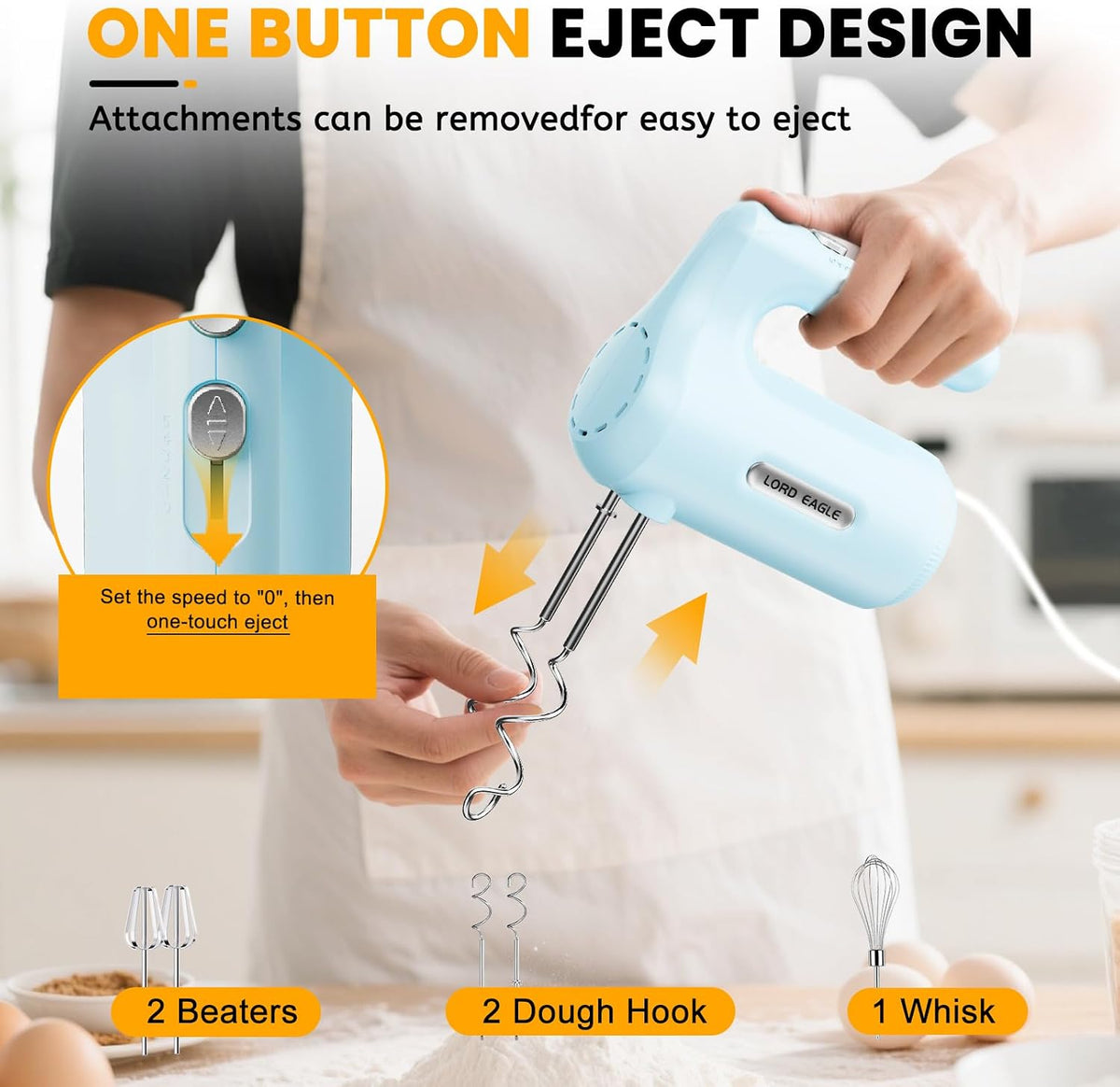 5-Speed Small Hand Mixer Electric, 300W Compact Portable, Black