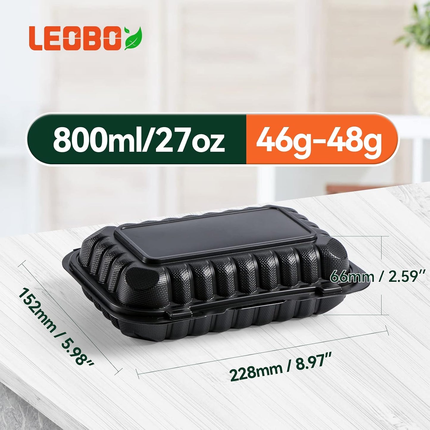 Takeout Container Mineral Filled PP Plastic - 7.8 Inch 30oz 65 Pack BPA Free 3 Compartments Shrink Wrap Bento Box | Freezer & Microwave Safe for Picnic | Black Reusable & Disposable Containers
