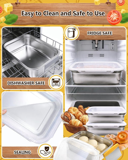 Pizza Dough Proofing Container, 29oz/850ml Stainless Steel Proofing Box with Clear Airtight Lids, Stackable Fermentation Storage for Pizza, Bread, Sourdough, Includes Dough Cutter