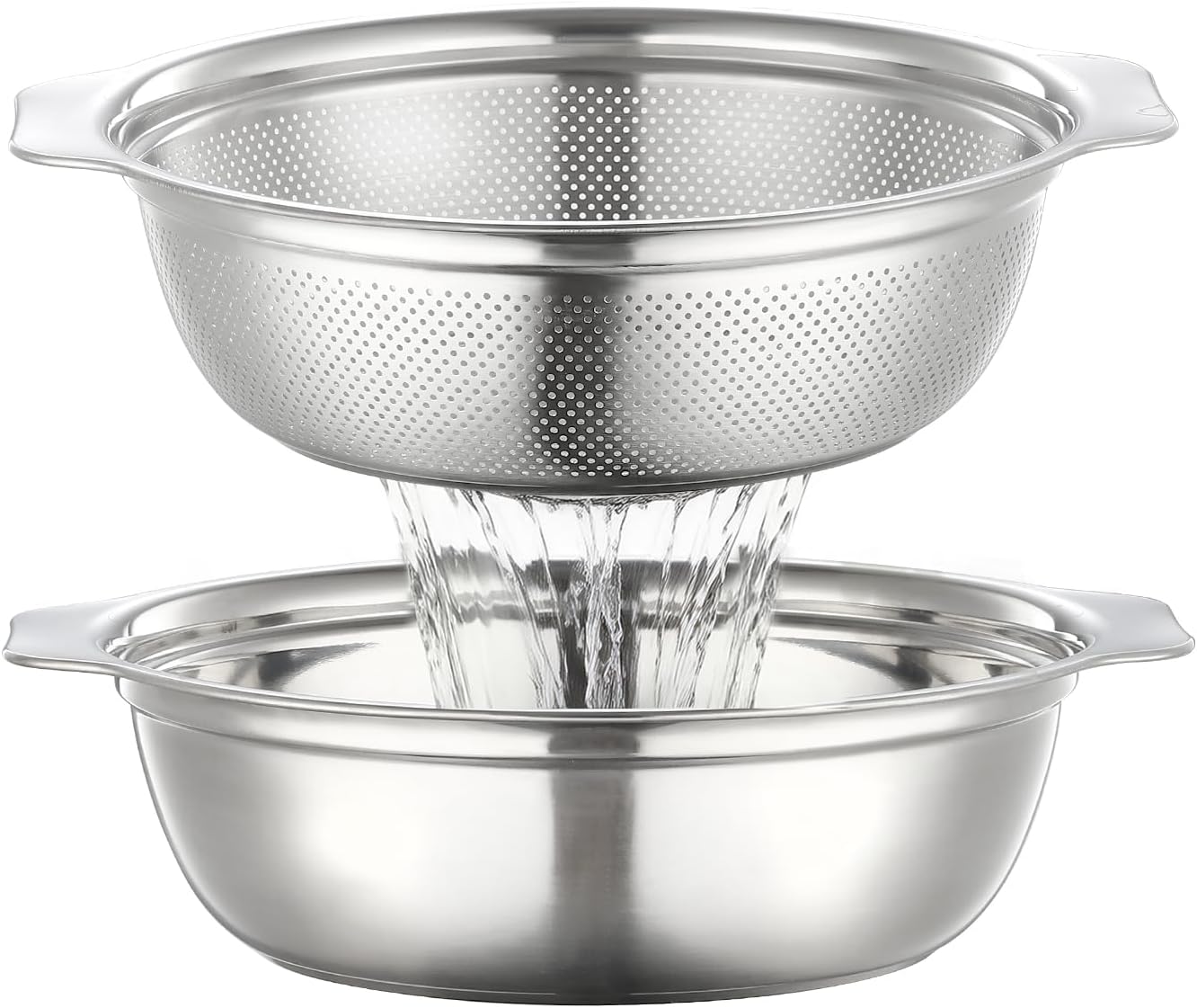 Stainless Steel Colander for Kitchen 2-Quart, Strainer Microporous with Mixing Bowl, Rice Strainer for Washing Vegetables, Fruit and Draining Cooked Pasta, Dishwasher Safe