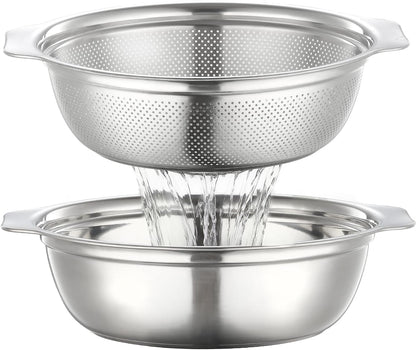 Stainless Steel Colander for Kitchen 2-Quart, Strainer Microporous with Mixing Bowl, Rice Strainer for Washing Vegetables, Fruit and Draining Cooked Pasta, Dishwasher Safe