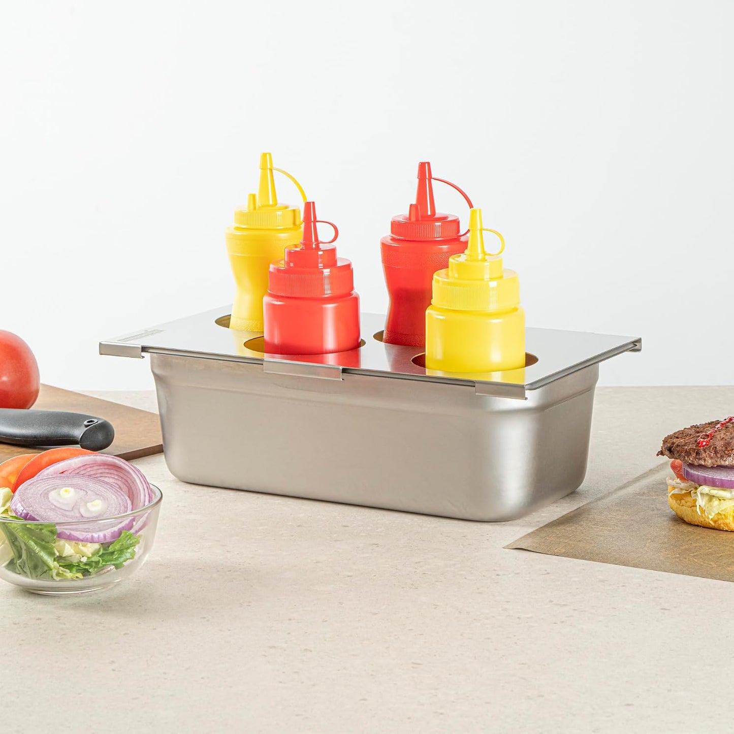 Restaurantware Stainless Steel Bottle Organizer - 1 Count - 6.299 x 7.087 x 0.394 Inches - Dishwasher-Friendly Condiment Holder - Kitchen Bottle Rack - Space-Saving Design - Silver