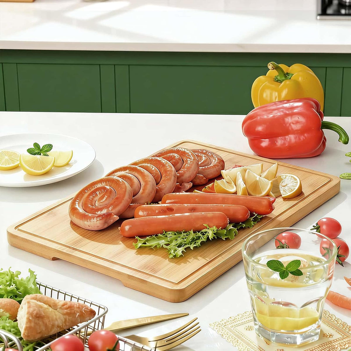 Zarler Bamboo Cutting Boards for Kitchen, 3 Piece Durable Wood Cutting Board with Juice Grooves and Handles, Wooden Chopping Board Set for Meal Prep, XL Size, Ideal Kitchen Gift