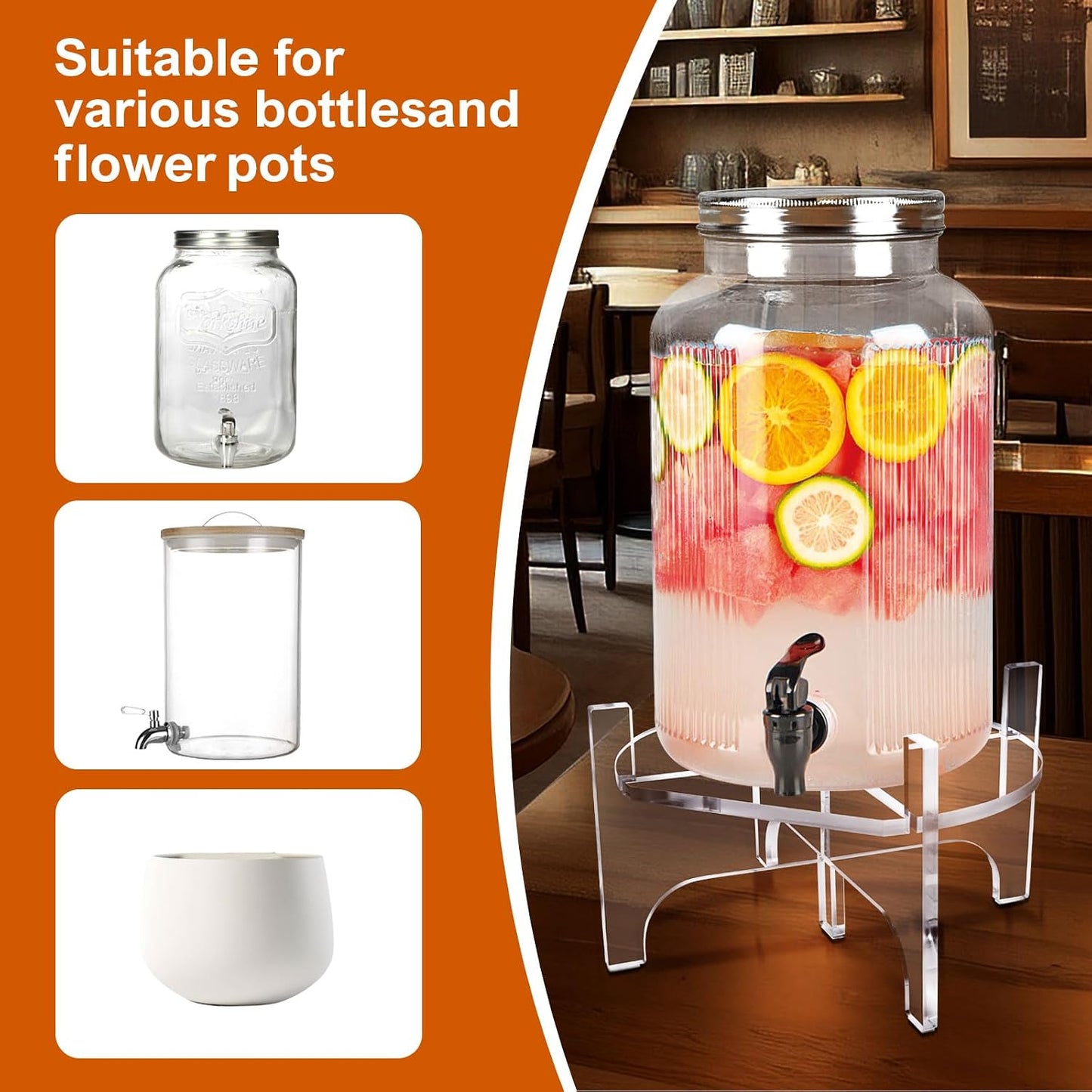Acrylic Beverage Dispenser Stand Only, Fit Max 8.7 Inch Glass Drink Dispenser and Water Jug Holder, Plant Stand, Cake Display Stand for Parties and Catering Events