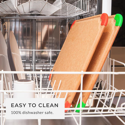 Elihome Cutting Wise 4pcs Kitchen Cutting Board Set, Non Slip Feet, Color Coded with Food Icon, Natural Wood Fiber, Dishwasher Safe, Eco-Friendly, Juice Grooves,Non Porous, BPA Free, Made in USA