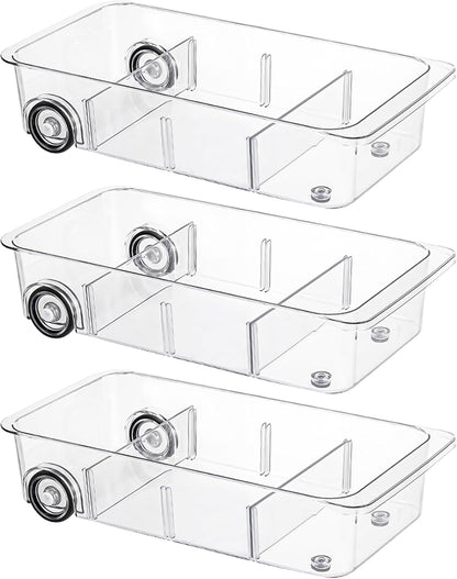 Fridge Organizer Bins With Wheels, 2 Pack Roll Out Refrigerator Organizers And Storage Refrigerator Drawer With Dividers, Upgrade Thick Plastic Pantry Storage Bins, Kitchen Organization